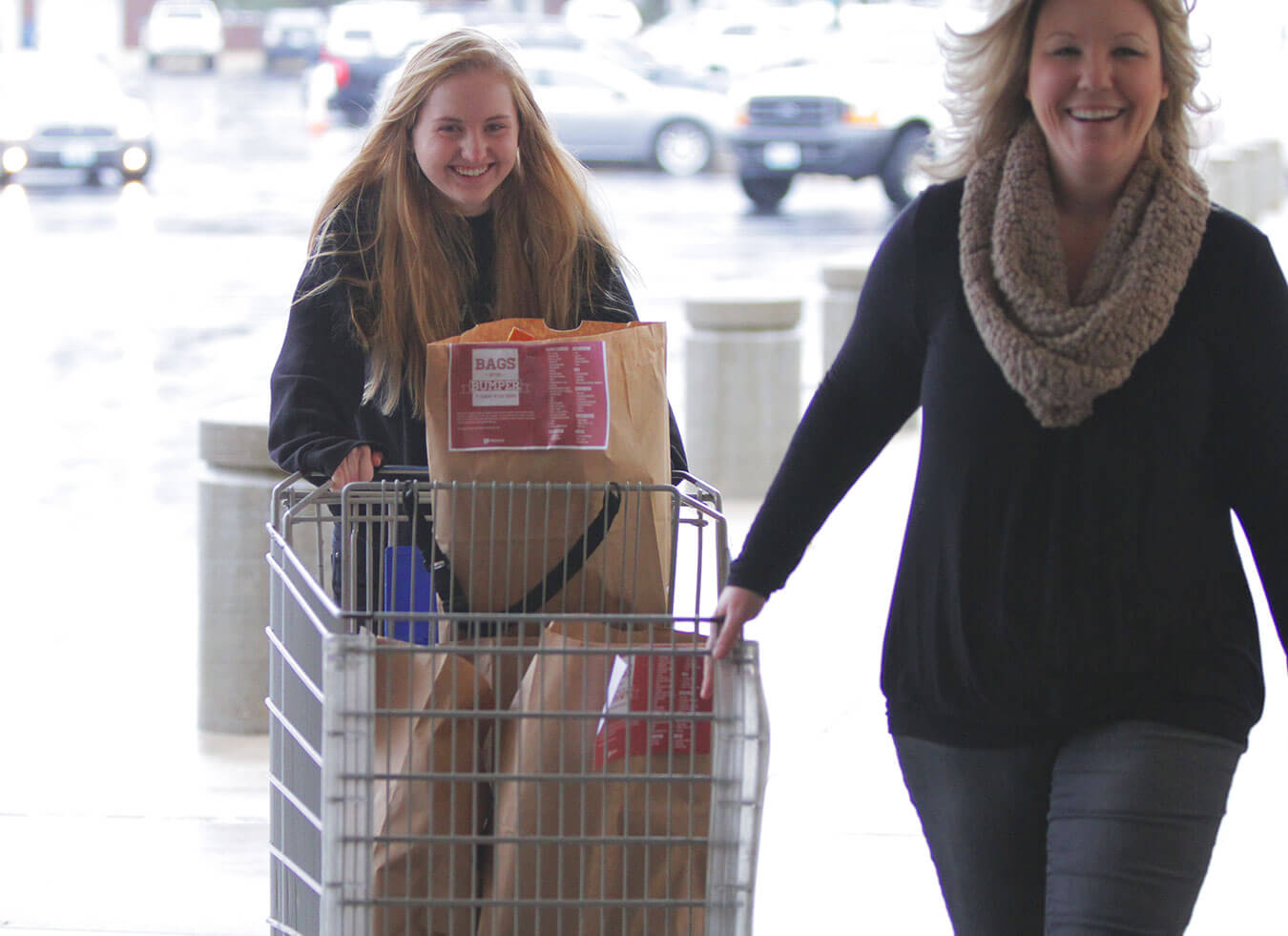 Shopping - Girls - Helping - Smile - Happy - Cart - Food - Goods